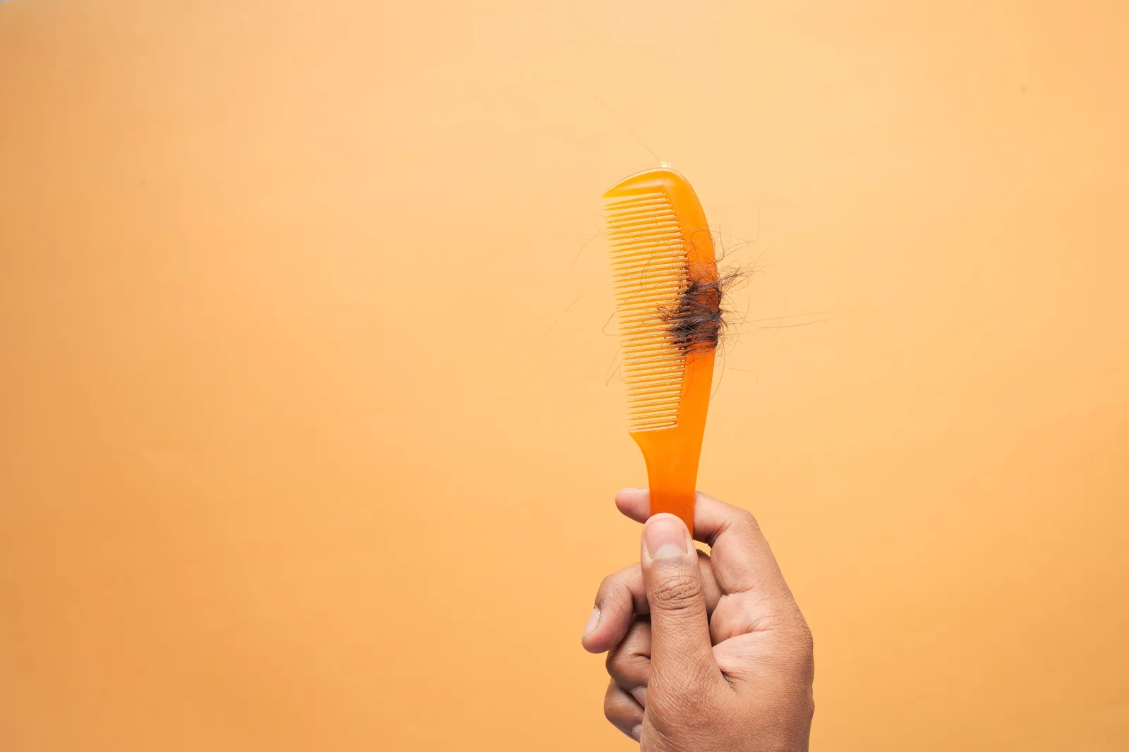 	Pente segurando fios de cabelo caídos